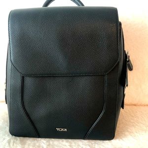 Tumi like new leather backpack - black w/pockets
